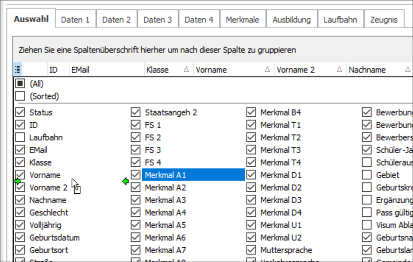 Position von Spalten